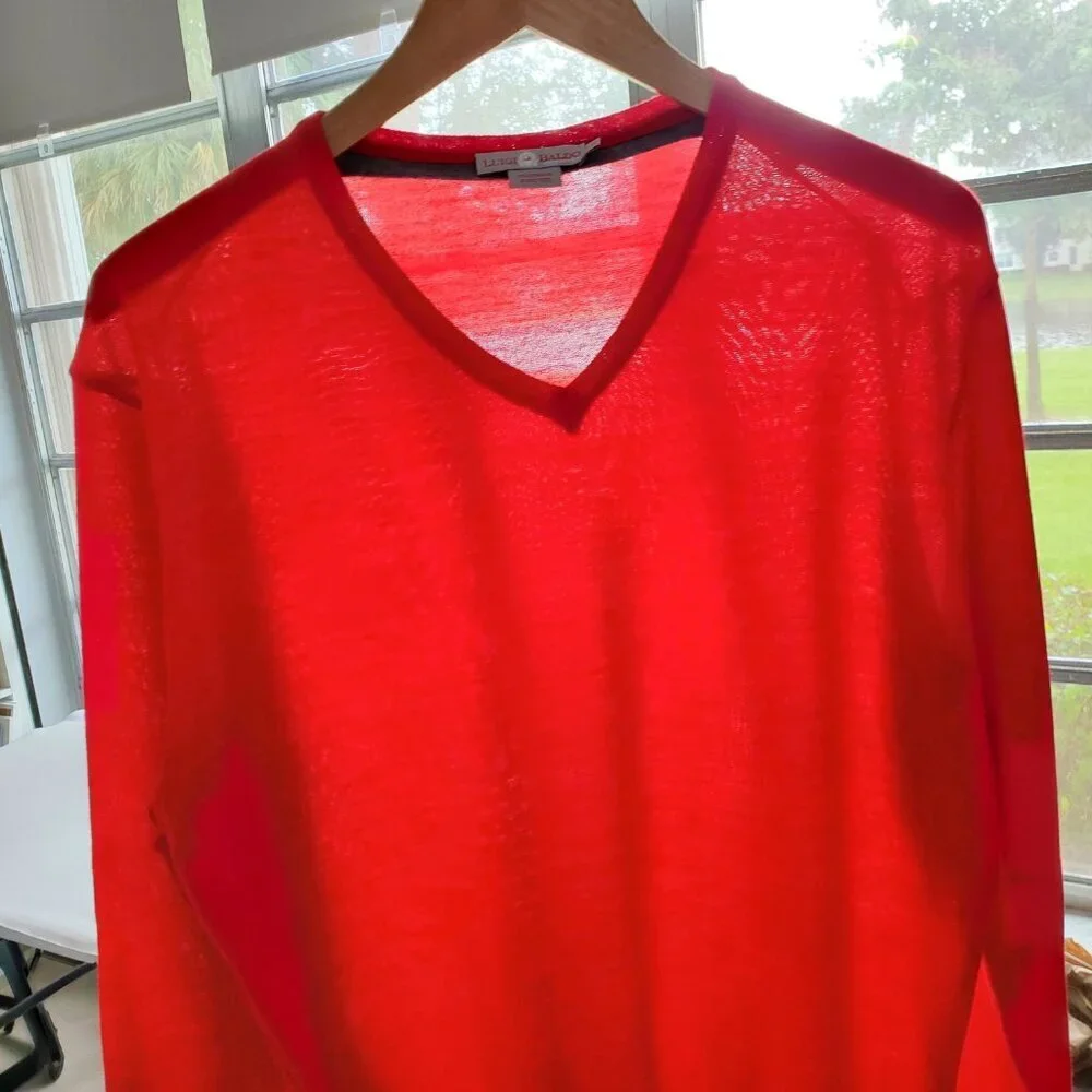 Luigi Baldo V Neck 100% Extra Fine Merino Wool Red Sweater Size M